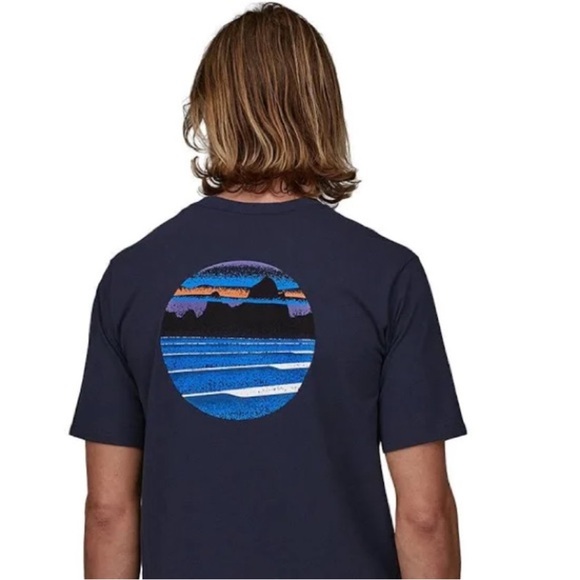 Patagonia Skyline Stencil Responsibili-Tee Men's Short Sleeve T Shirt Navy - Picture 1 of 9